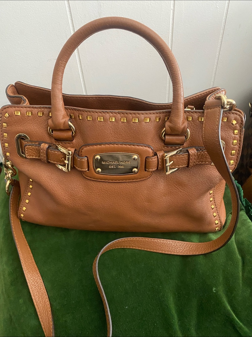 Michael Kors Cognac Leather Satchel with Gold Hardware